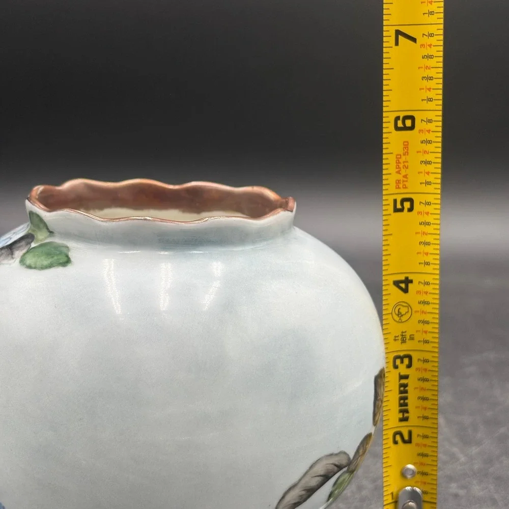 Vtg Classic Bavaria Porcelain Footed Bowl Hydrangea Floral Scalloped Rim Vase